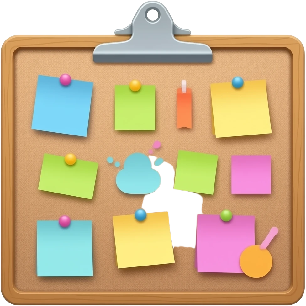 message board with posted notes. remove clip at the top emoji