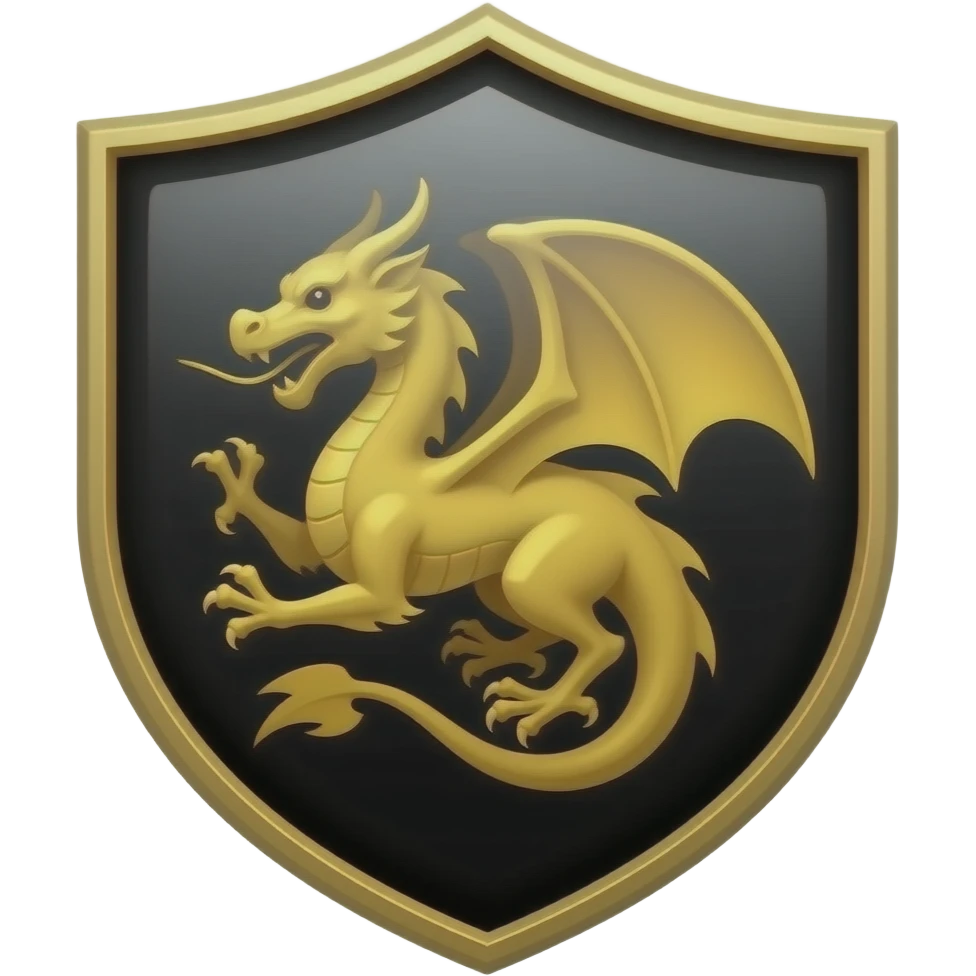 Black and gold badge, dragon emoji