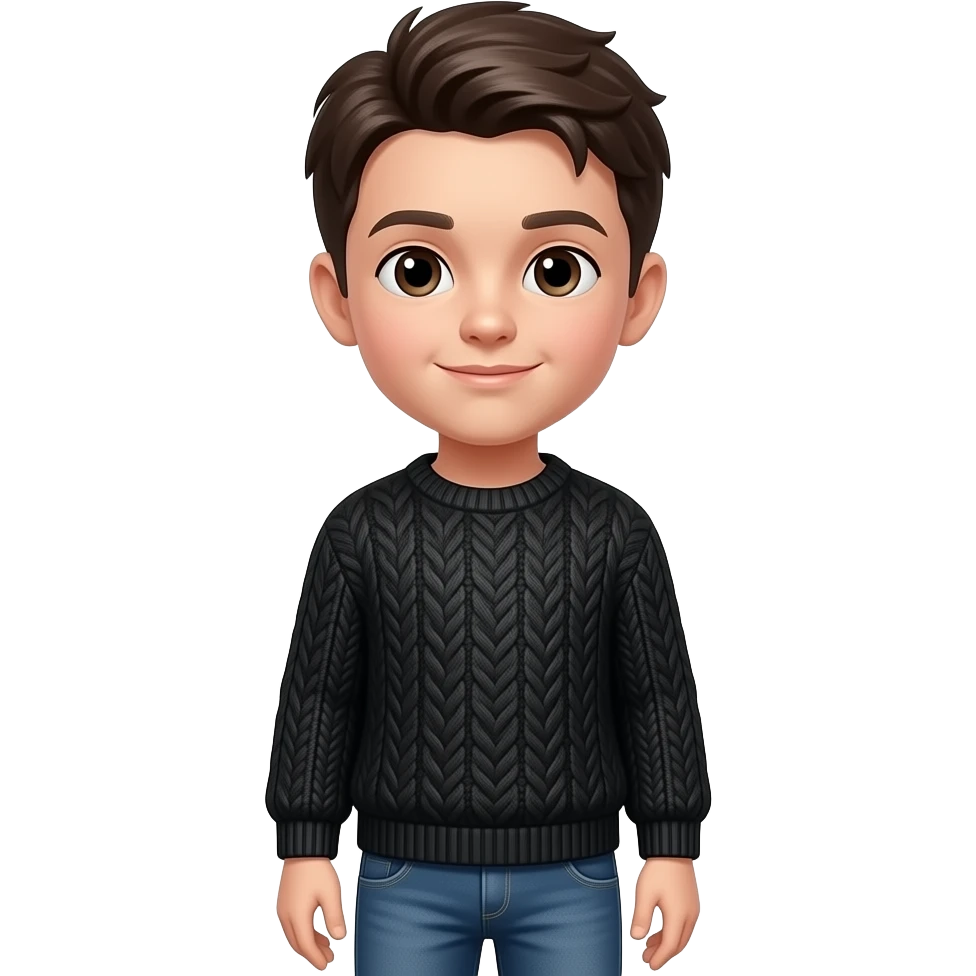 Niño con suéter negro y jeans emoji