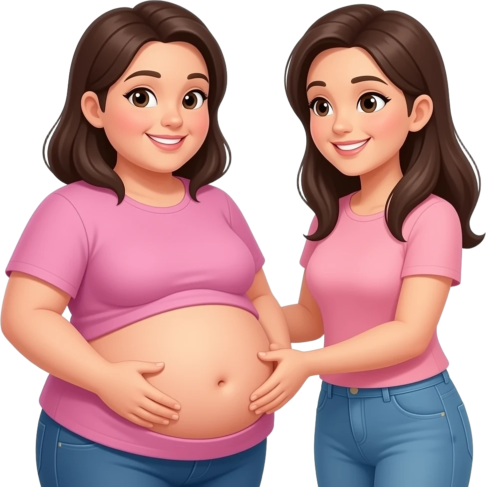 A meeting with to girls,After a great long lunch,one girl is full & fat,her bellybutton peeking out,her big belly is getting noticed,so other girl was impressed and eagerly touching the one overfed girl’s bloated belly. emoji
