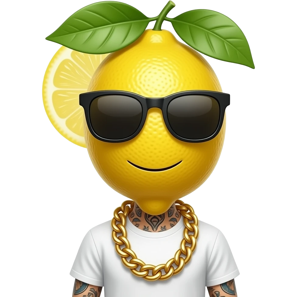 cool lemon in cool sunglasses with cool big af gold chain and tatoos emoji