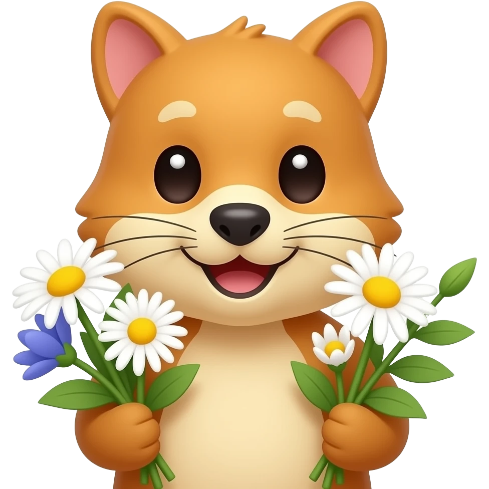 a bust shot of an animal holding flowers emoji