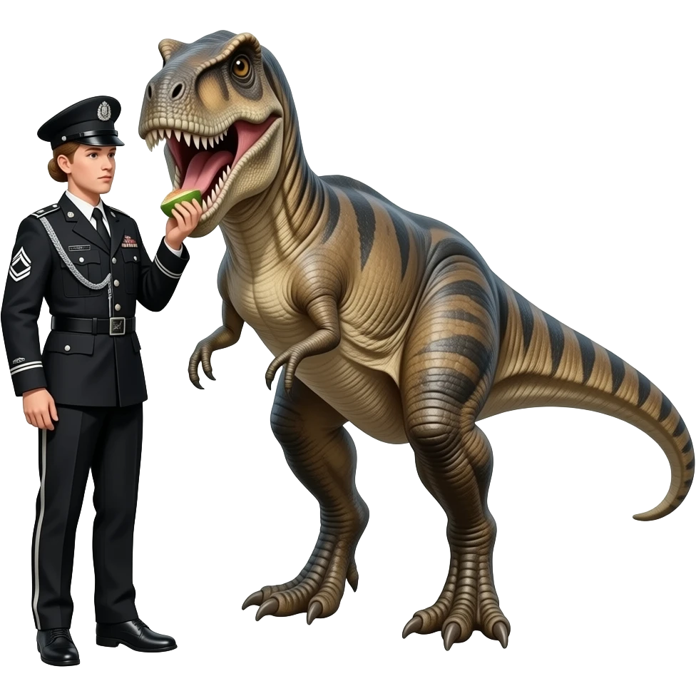 dinosaur eating soldger who wears black uniform emoji