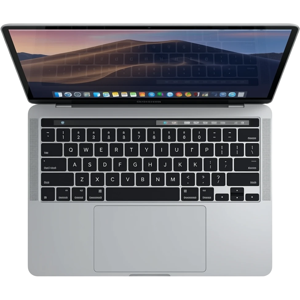 MacBook Pro space gray 16" open with notch emoji