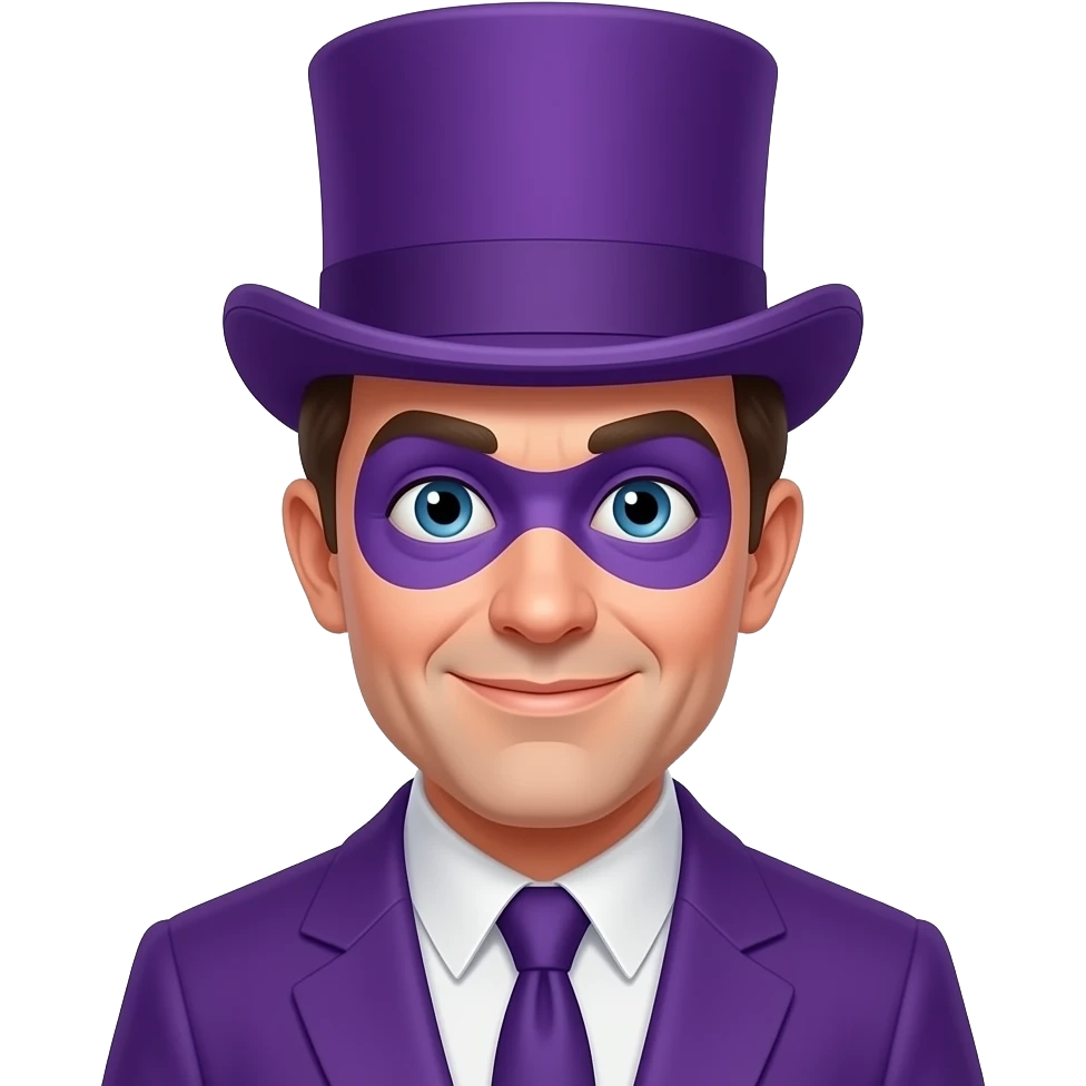 Young Burgess Meredith as the Penguin, earing a purple top hat, emoji