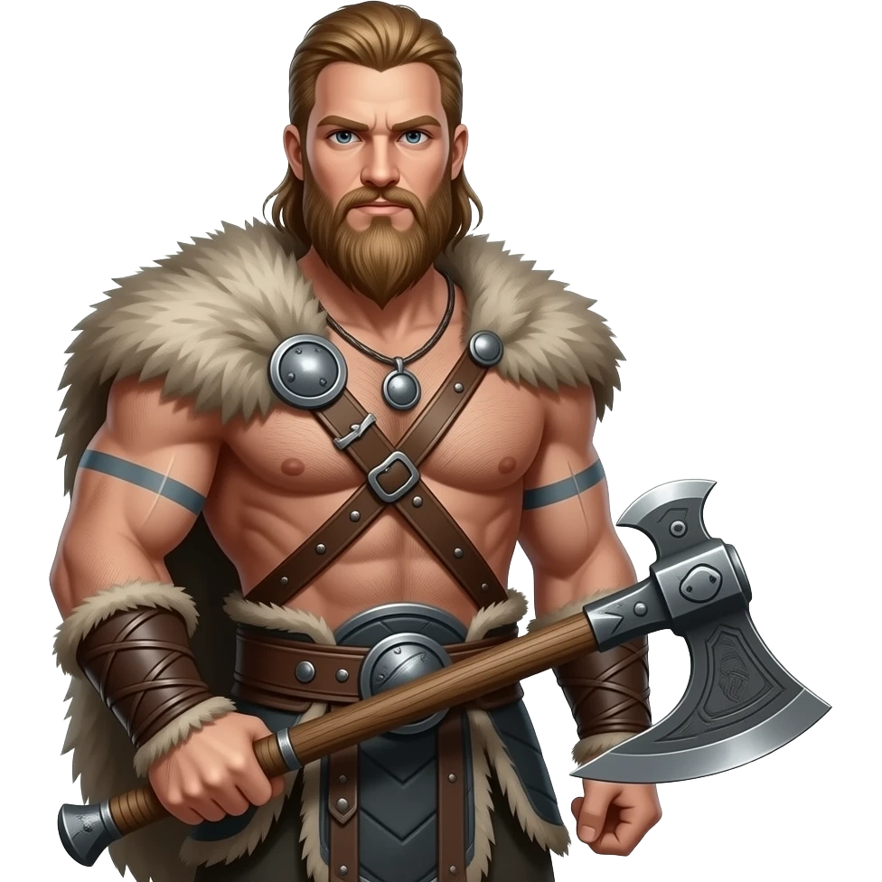 Vikinger mit maskulinen behaarten Oberkörper und Axt emoji