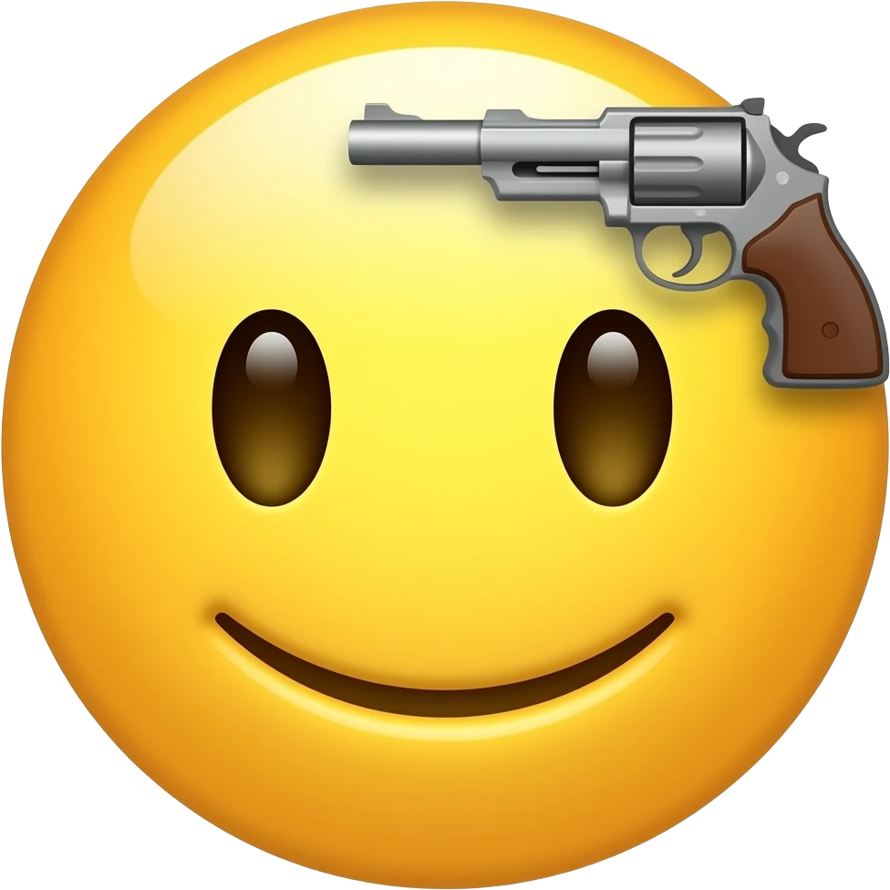 Yellow emoji smile 😃 with 🔫 to head emoji