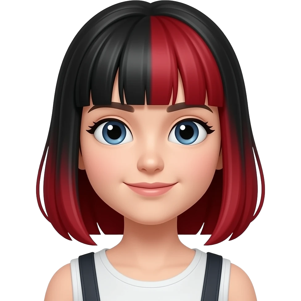 앞머리 있고, 머리색은 검적색인 20대 여성 전신 emoji
