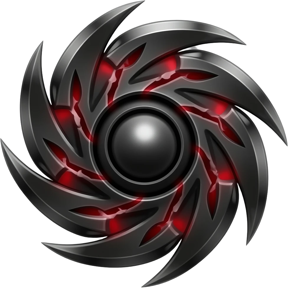 shadow bayblade, black metal, red energy cracks, sharp edges emoji