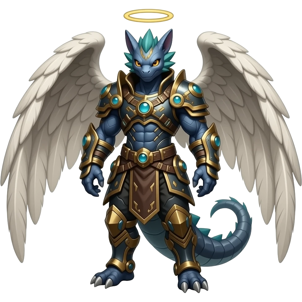 Angelic ancient vintage fantasy-Cyberpunk-Steampunk-Genesect-Salamence-Tyranitar-Brony-Vernid-Fionbri-Fakémon-animal-hybrid, full body emoji