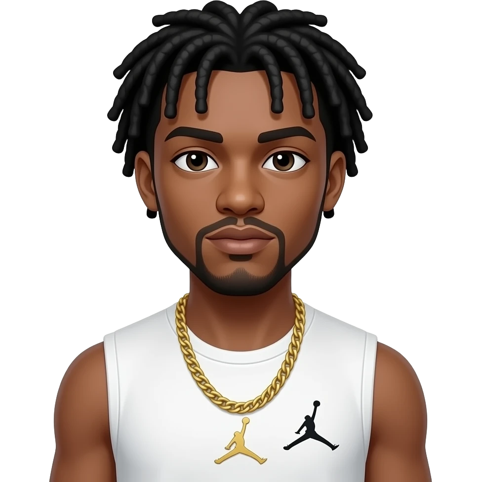 add a white sleeveless shirt black dreeds and gold chain give him Jordan 4s emoji
