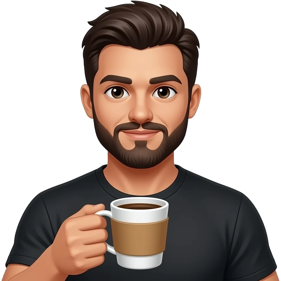I want to make boxer with dark hair and beard and mustache and a coffe emoji