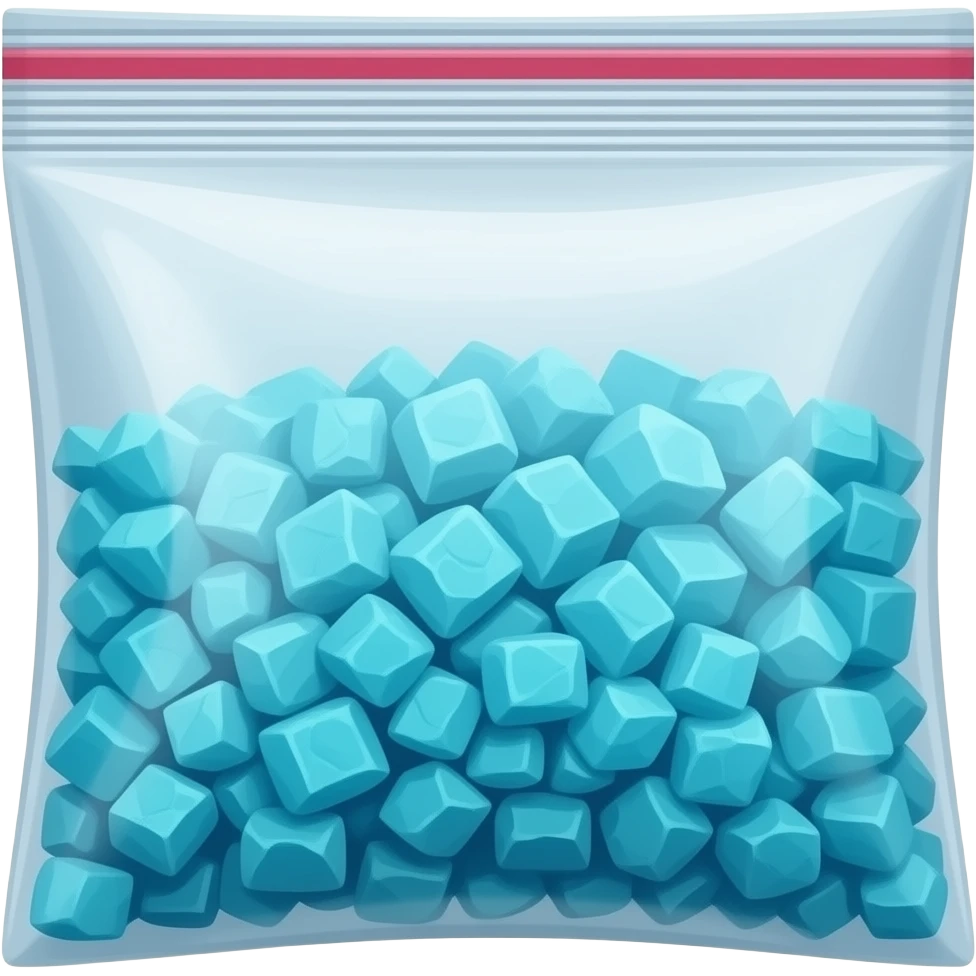 ziplock bag with crushed blue rock candy with crushed bits inside emoji