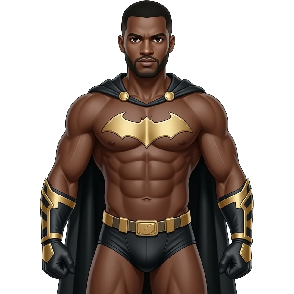 full body african-theme male superhero clothless figure with only cape and muscular build in thin, narrow underwear with bulge emoji