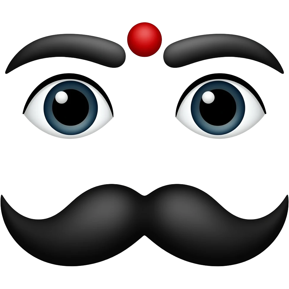 In a white background no person is needed just black eyebrows, red bindi and moustache yeah this is perfect but like Bharathiyar symbol make red bindi a little smaller don't change anything eyebrows should be joint with eyes like drawn emoji