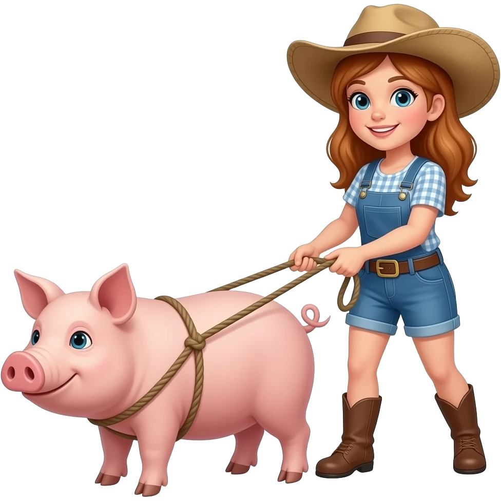 Hillbilly Ginger girl pulling a pig emoji