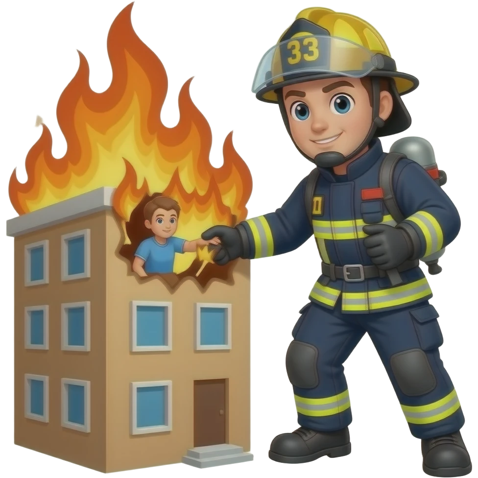 fire fighter hero saving a person from a burning building emoji