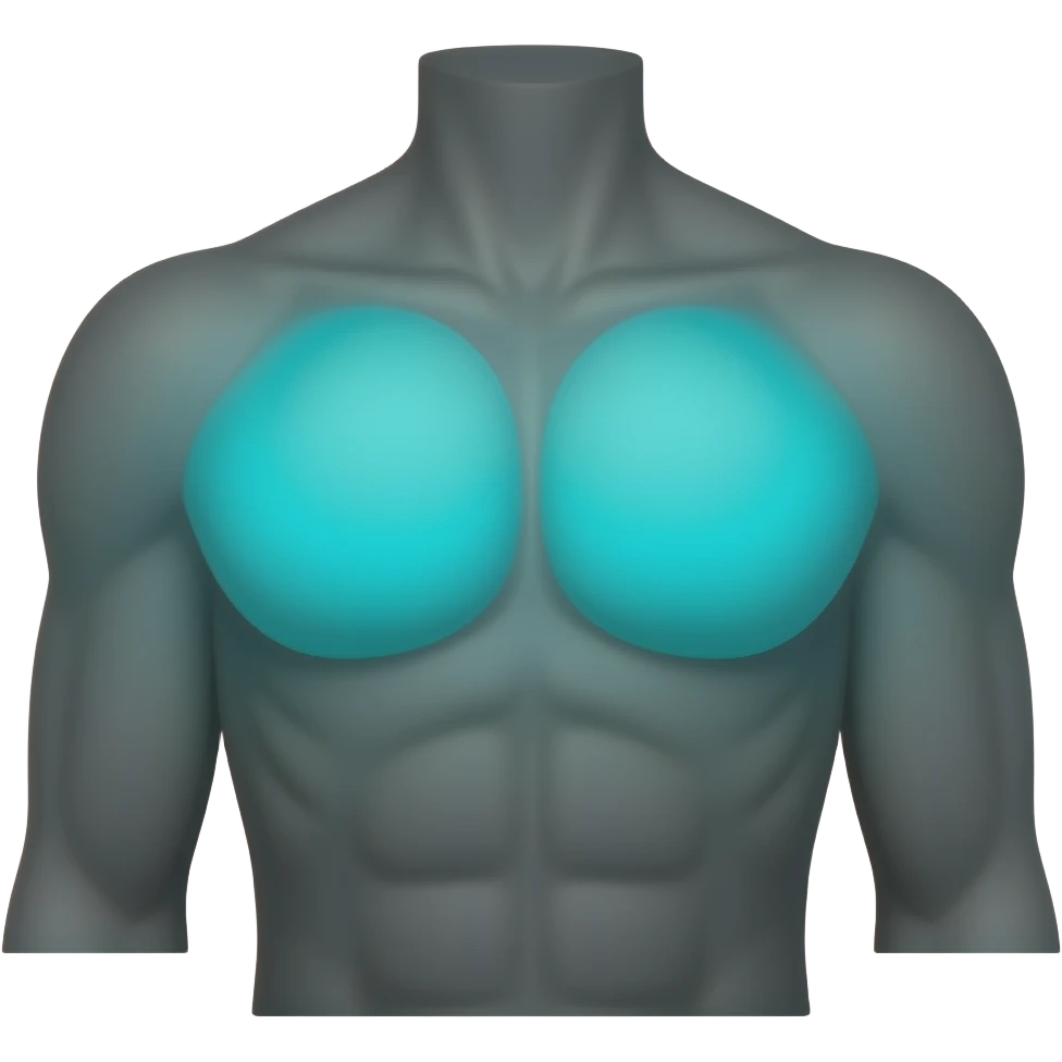 Minimal anatomical icon, dark background, front torso silhouette in dark grey, pectoral muscles highlighted in glowing cyan-teal #00D4B1, flat shading, centered, clean emoji