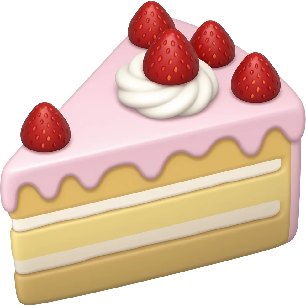 Create high-quality glossy emojis with a vibrant modern style.Make the emojis look premium, shiny, and eye-catching with bright highlights, smooth gradients, soft reflections, and glowing details. cake emoji emoji