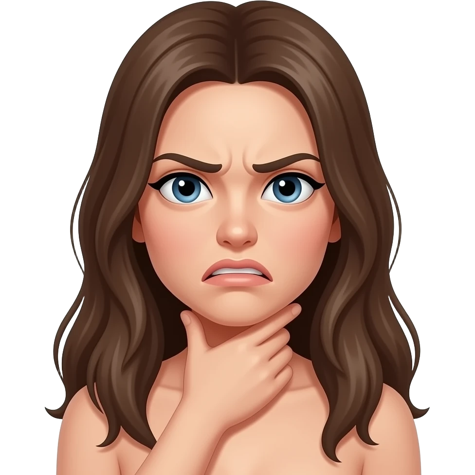 Girl long hair hand choking naked frowning bored scared annoyed angry emoji