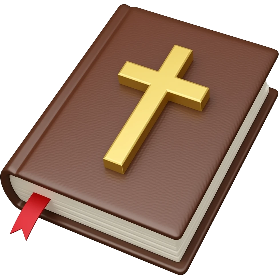 a 3D brown cover bible with a Christian cross on it. emoji
