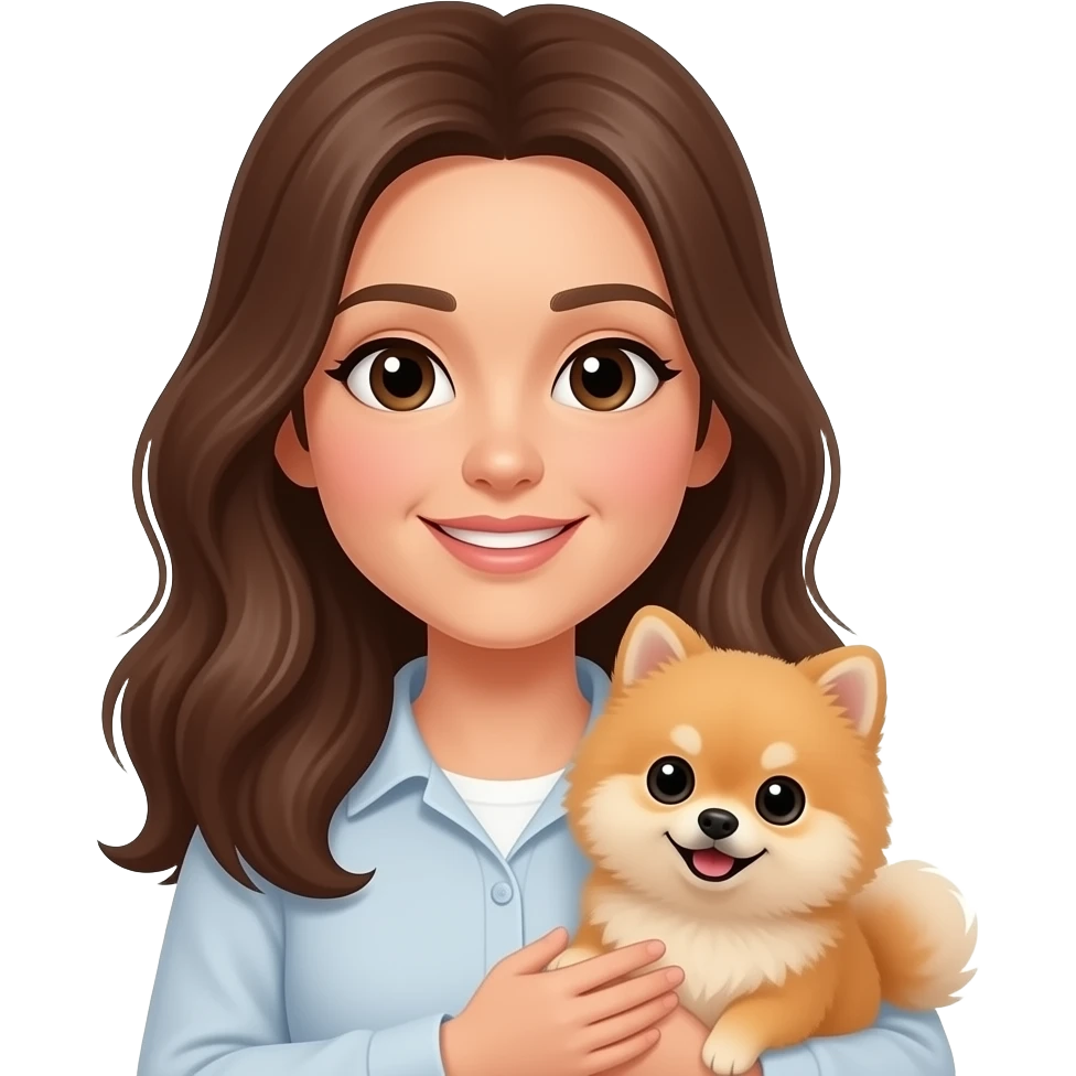 quero uma mulher de cabelo segurando um Lulu da pomerania emoji