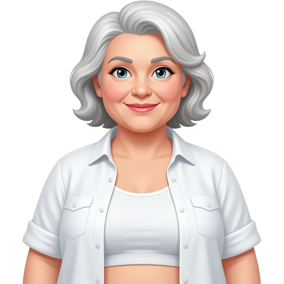 Fat white older woman in crop top and white shirts too small emoji