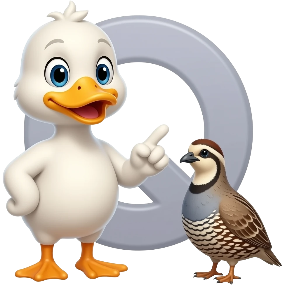 Quacker telling quail to be quiet letter q emoji