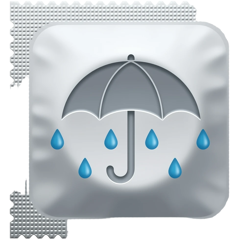 Rain drops over an umbrella emoji but on a condom wrap emoji