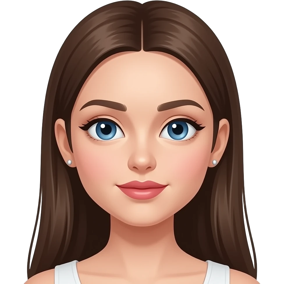 Zgrabna dziewczyna dlugie proste brazowe wlosy duze niebskie oczy kolczyki w uchu podkreslone usta emoji