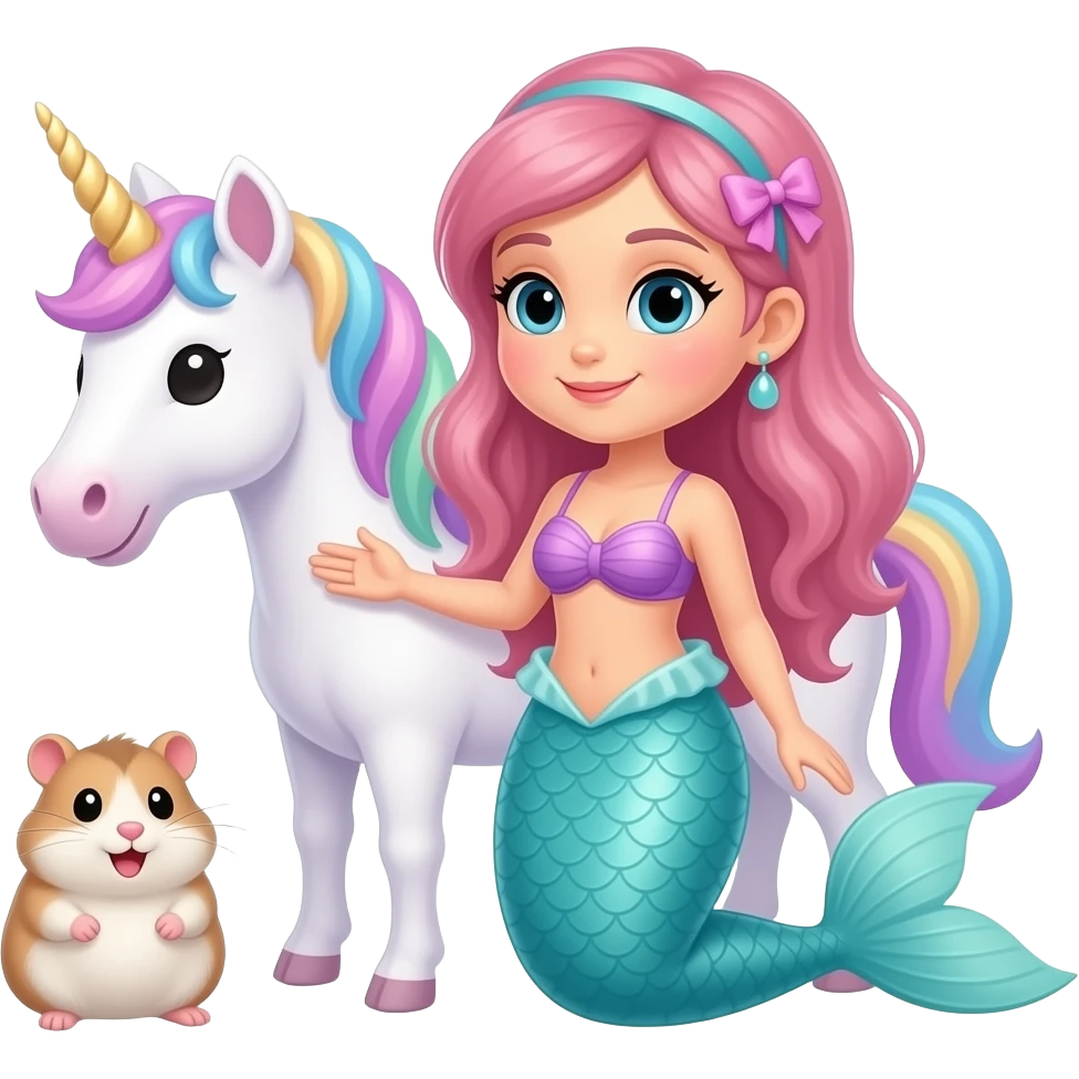 a mermaid petting a unicorn hamster emoji