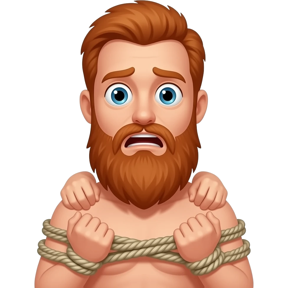 Hand Chokes his neck with hands scared naked man with long red beard emoji