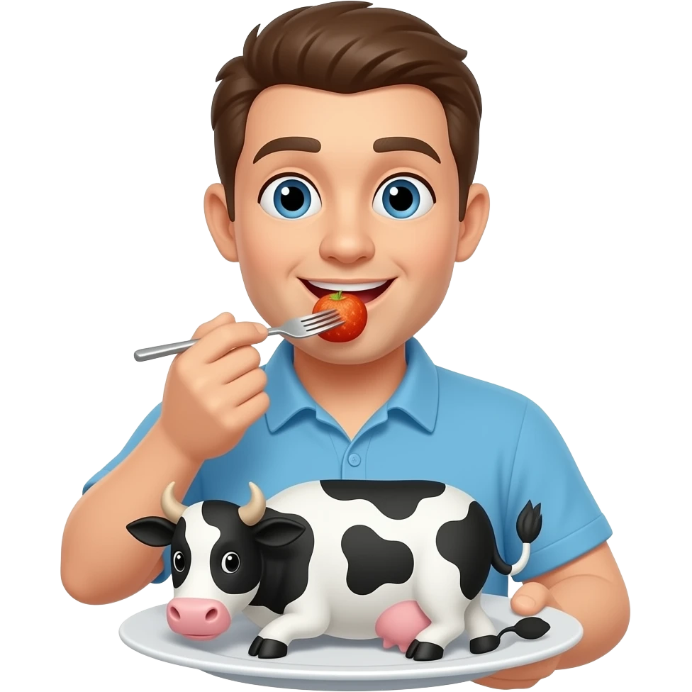A human eating a plate of a whole cow emoji