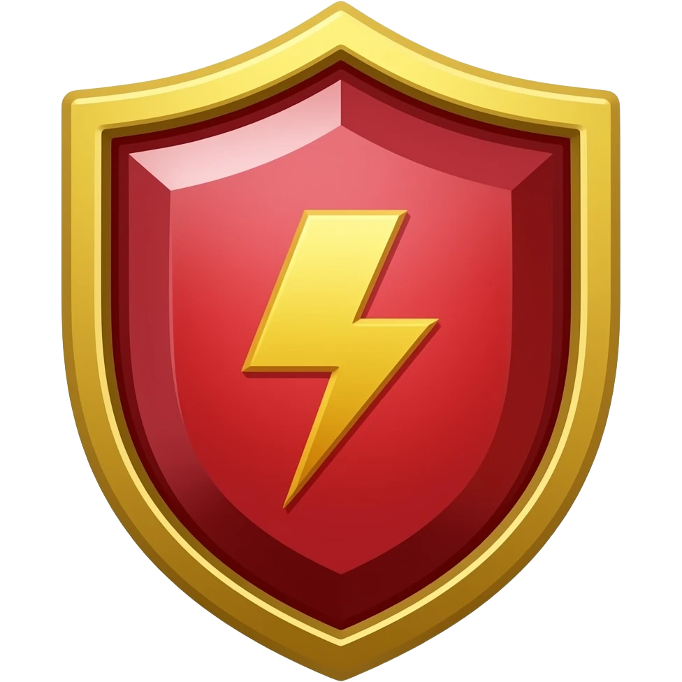 golden shield with ruby, and lightning bolt emoji