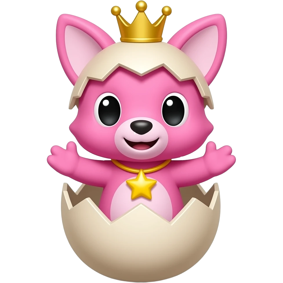 Pink furry pinkfong hatches wearing without egg gold crown and yellow star necklace emoji