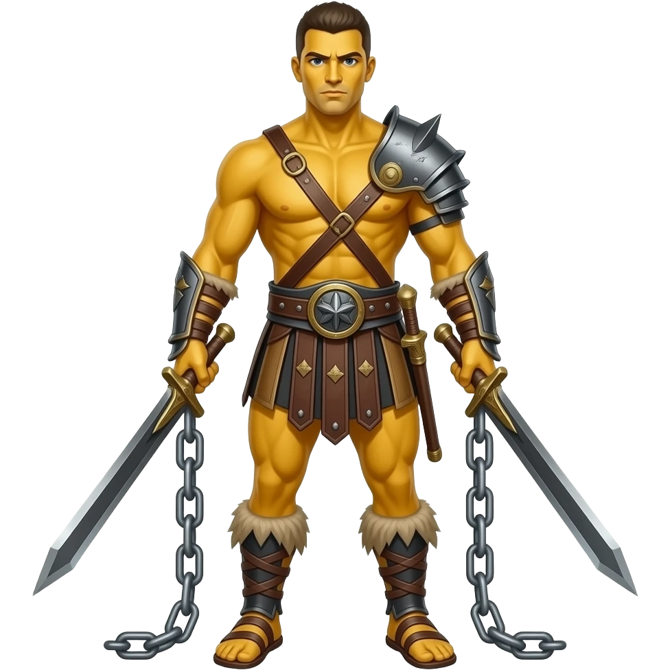 spartacus, minimal, full body, yellow skin, emoji style, more emojis style, more minimal, with weapons, more simplistic, emoji style, chains on wrist emoji