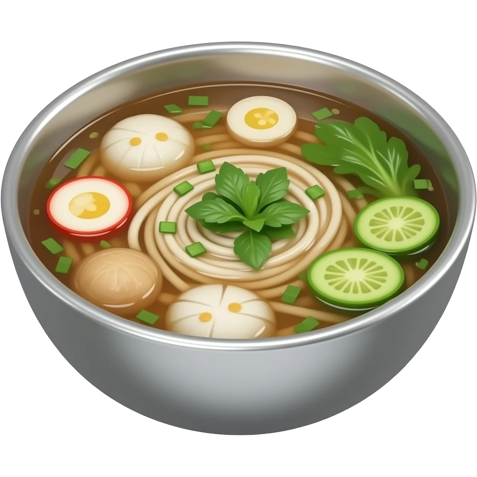 3D chrome luxury vietnamese phobo soup in chrome bowl emoji