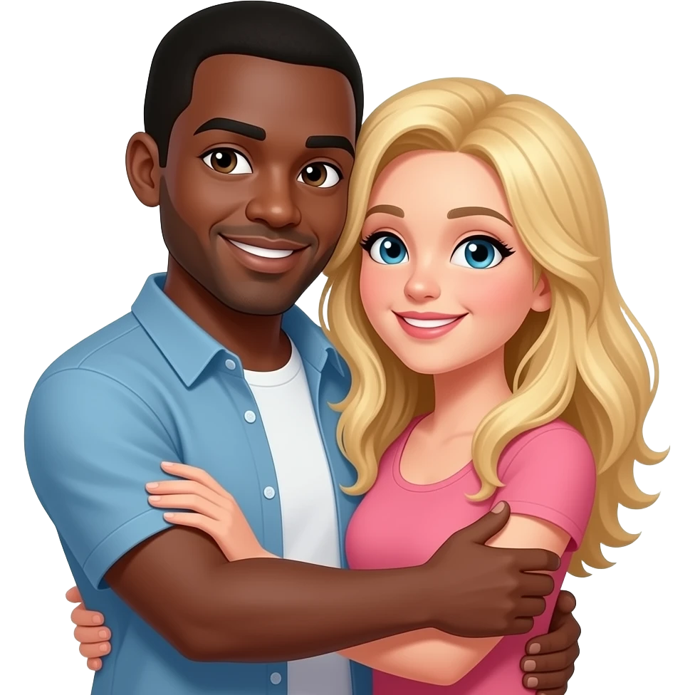 Bald black man hugging his blonde girlfriend emoji