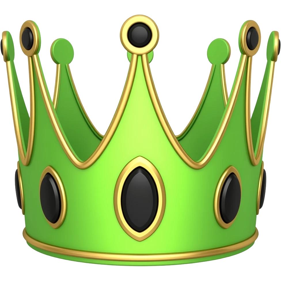 Neon green main color with black gems and gold trim crown 2D cartoon style emoji
