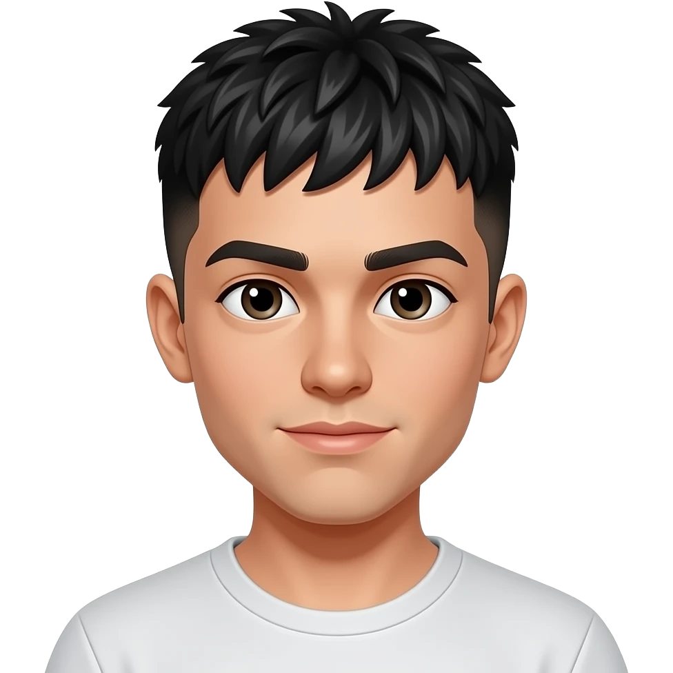 Young man with dark hair buzzcut and bangs emoji