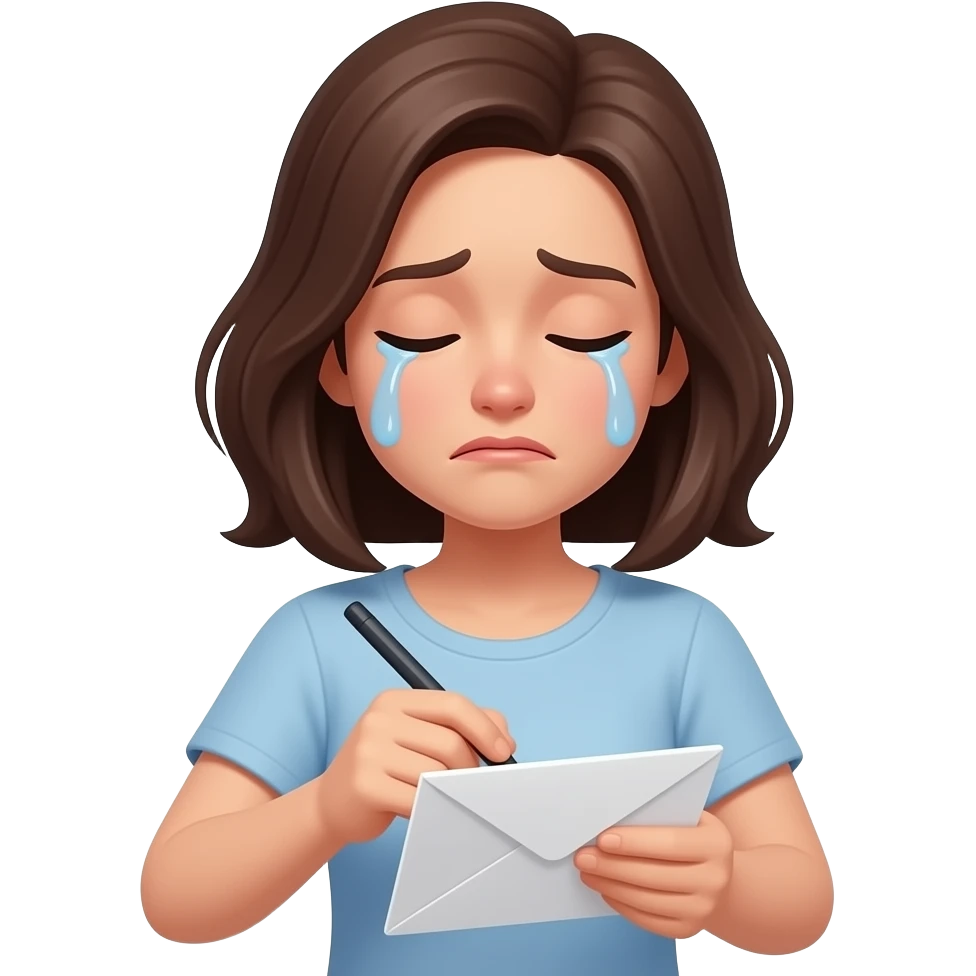Женщина пишет письмо и плачет emoji