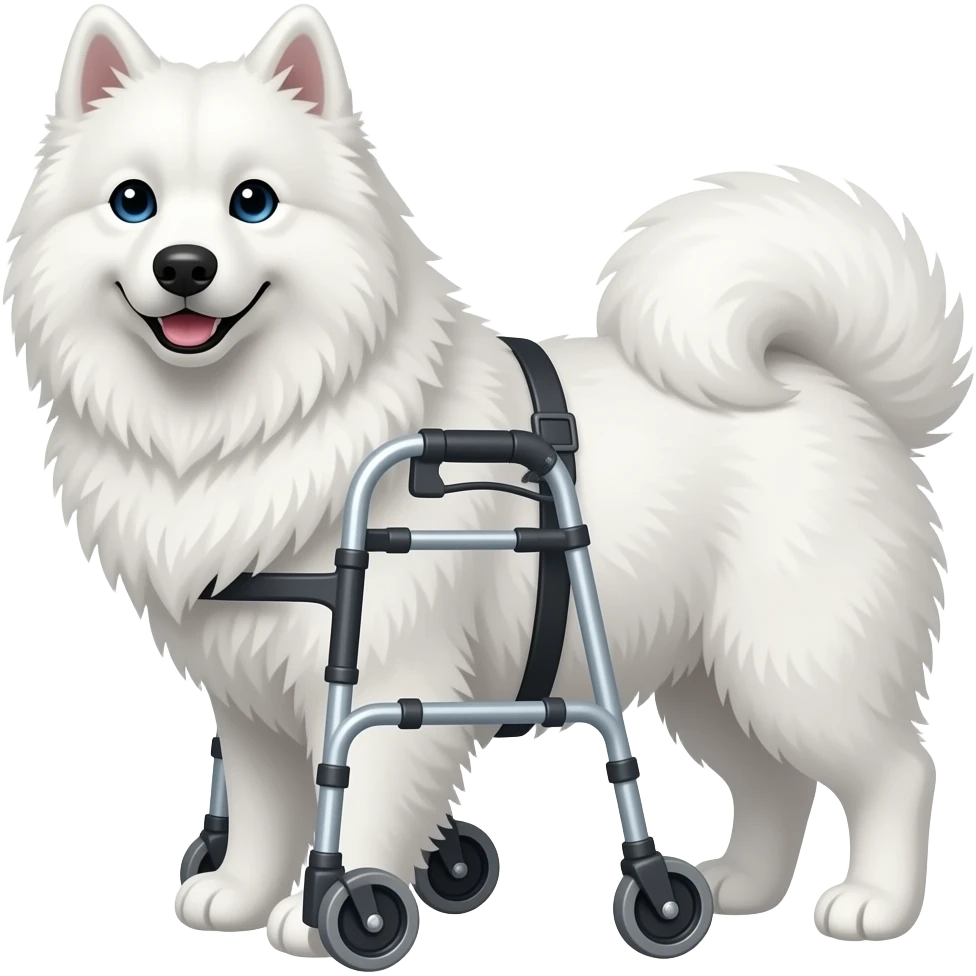 white samoyed using walker emoji