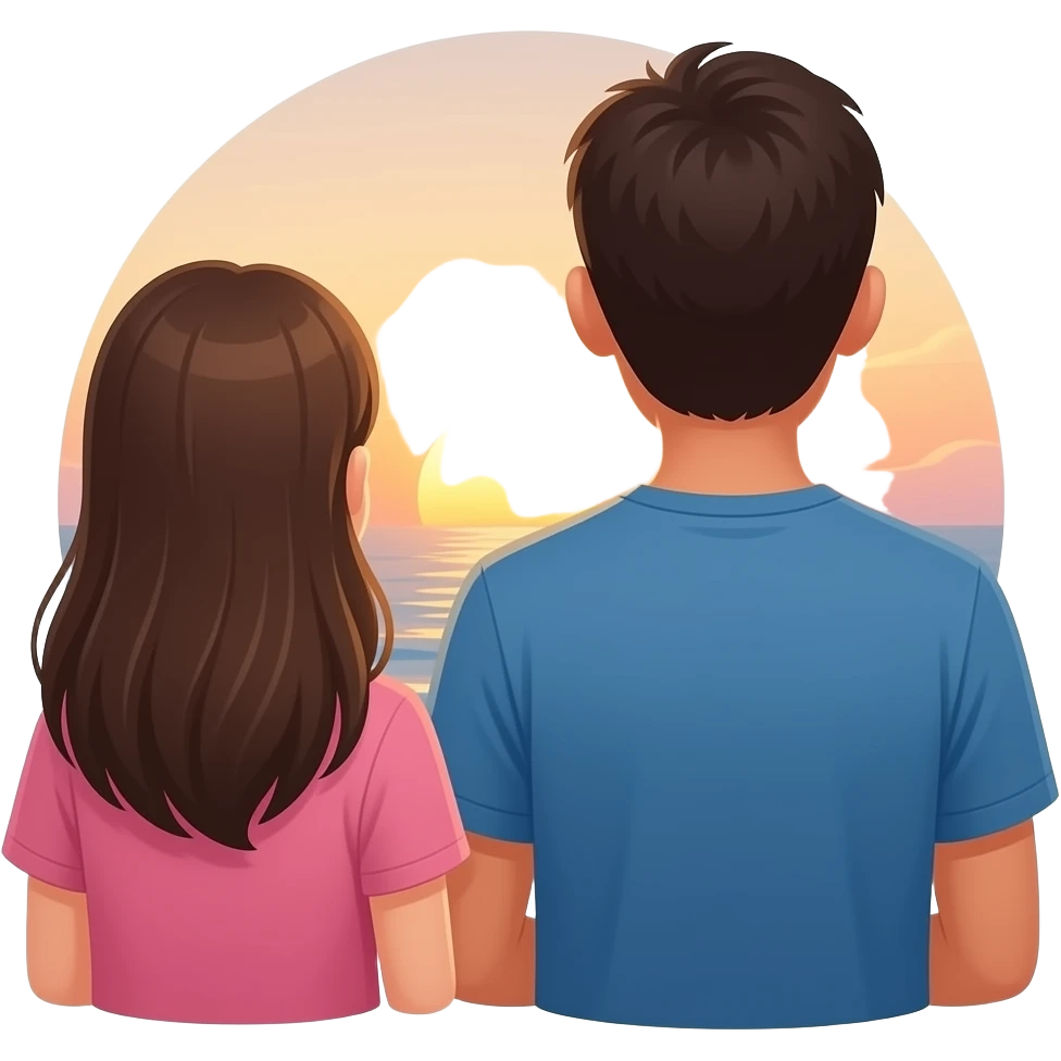 Couple looking at sunset emoji