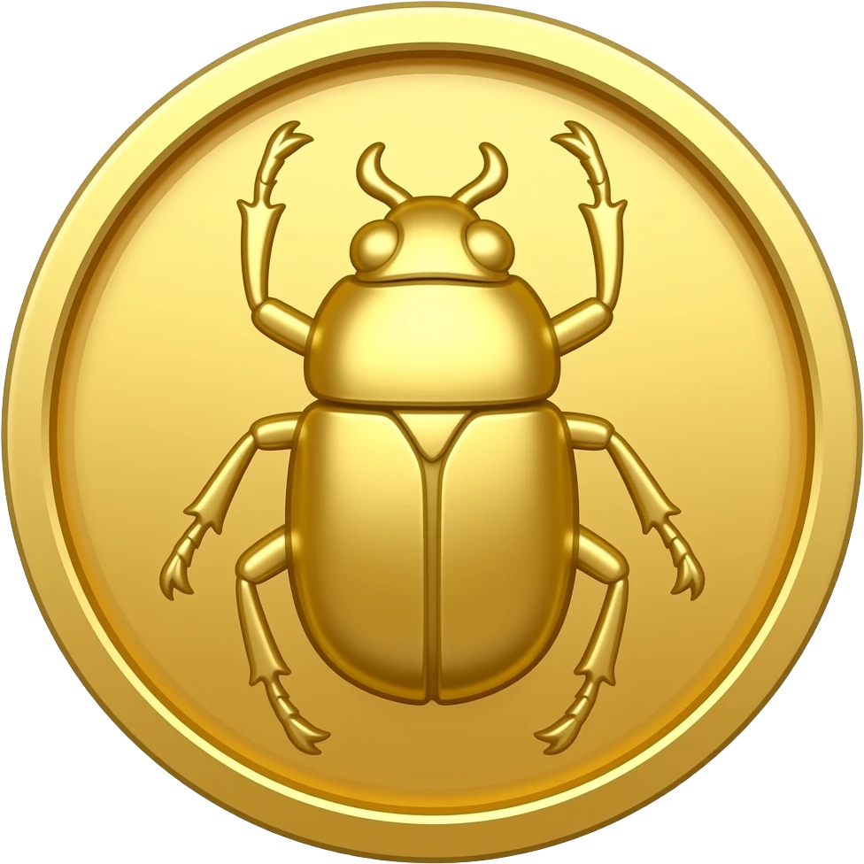 create a golden coin with  a scarab. use size 64x64 emoji