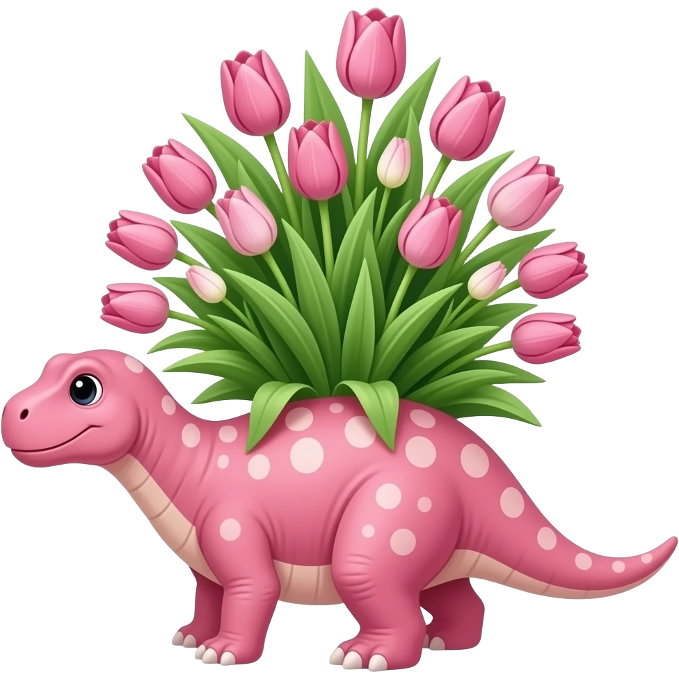 Pink dinosaur Mix with tulips emoji