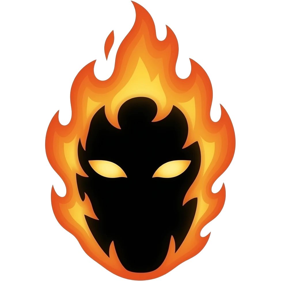 a  dark silhouette face coming out of fire emoji