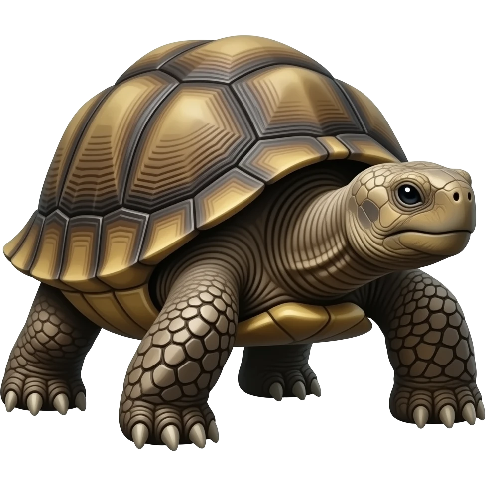 Enormous prehistoric turtle with Rough, spiked shell, Elephant-like legs with claws, Beaked mouth, Ability to retract limbs into its shell, with glowing eyes and tusk-like fangs, emoji