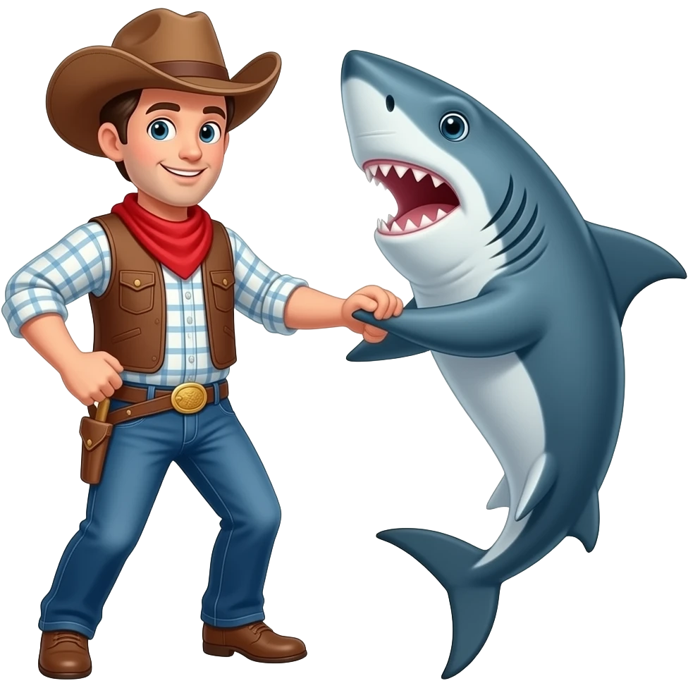 Show a cowboy and a shark dancingdancing emoji