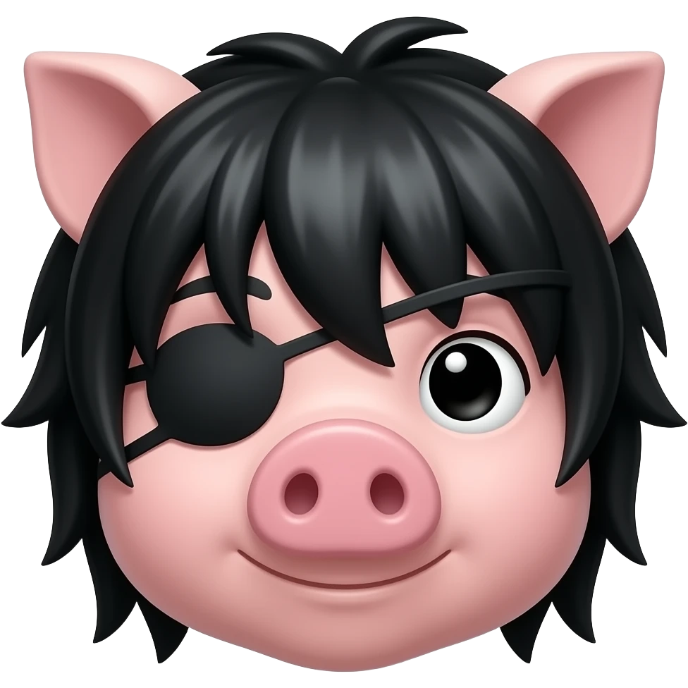 pig head eye covered blackhair emo emoji