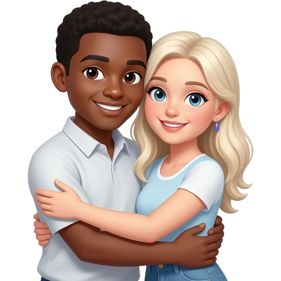 Темнокожий парень и белая девушка обнимаются крепко emoji